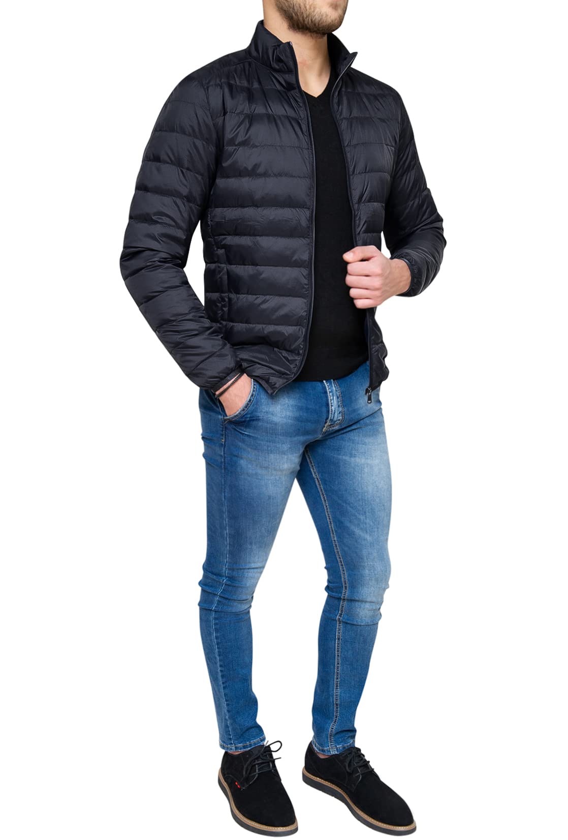 Evoga Giubbotto piumino uomo Biker in piuma d'oca Autunno Inverno casual Impermeabile