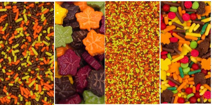 Image of Fall Sprinkles for Baking, 11.3oz Edible Autumn Leaf Thanksgiving Sprinkles | Yellow Sprinkles Mix Jimmies Nonpareils Confetti, 4 Jars Set for Cakes Cupcakes Cookies
