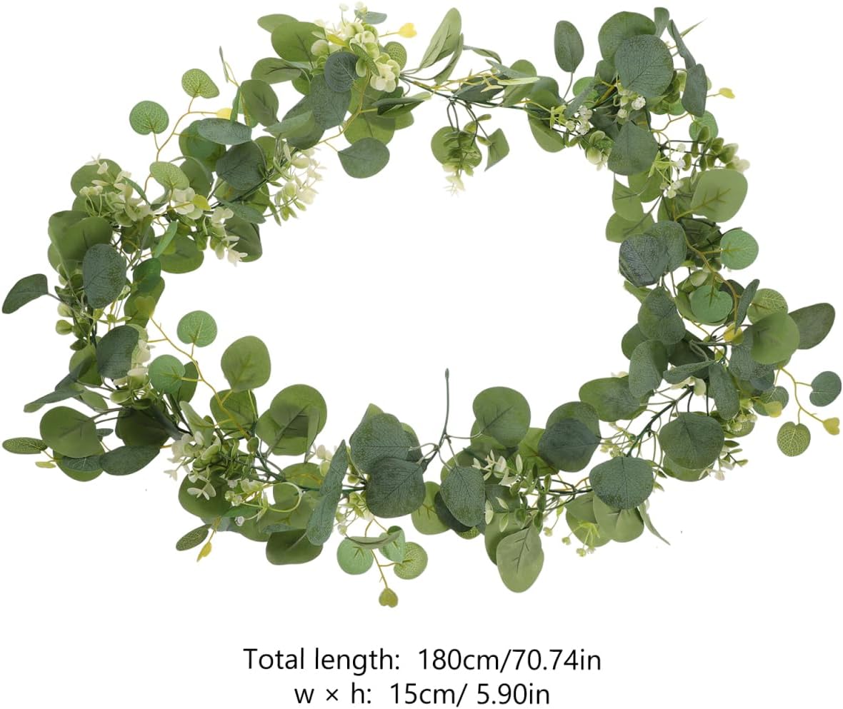 YARNOW Faux Eucalyptus Vine with Gypsophila Artificial Hanging Garland 70.9 Inch Greenery for Wedding Home Party Decoration Seasonal Wall Door Accent