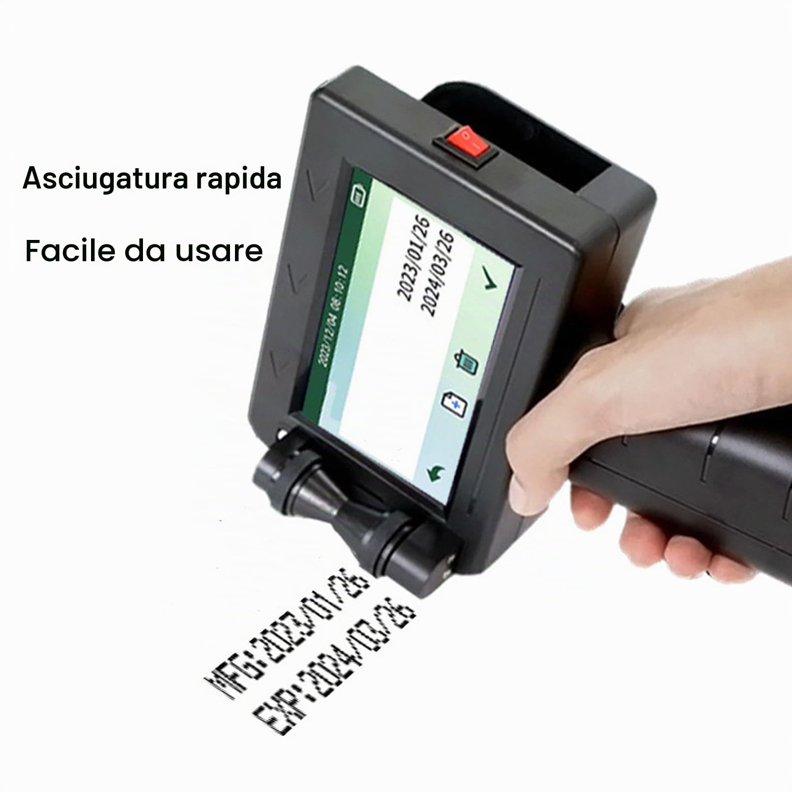 Hyuduo Stampante Portatile a Getto D'inchiostro con Touchscreen HD per Codice a Barre, Codice QR e Etichette su Legno Tessuto Plastica per Imballaggi