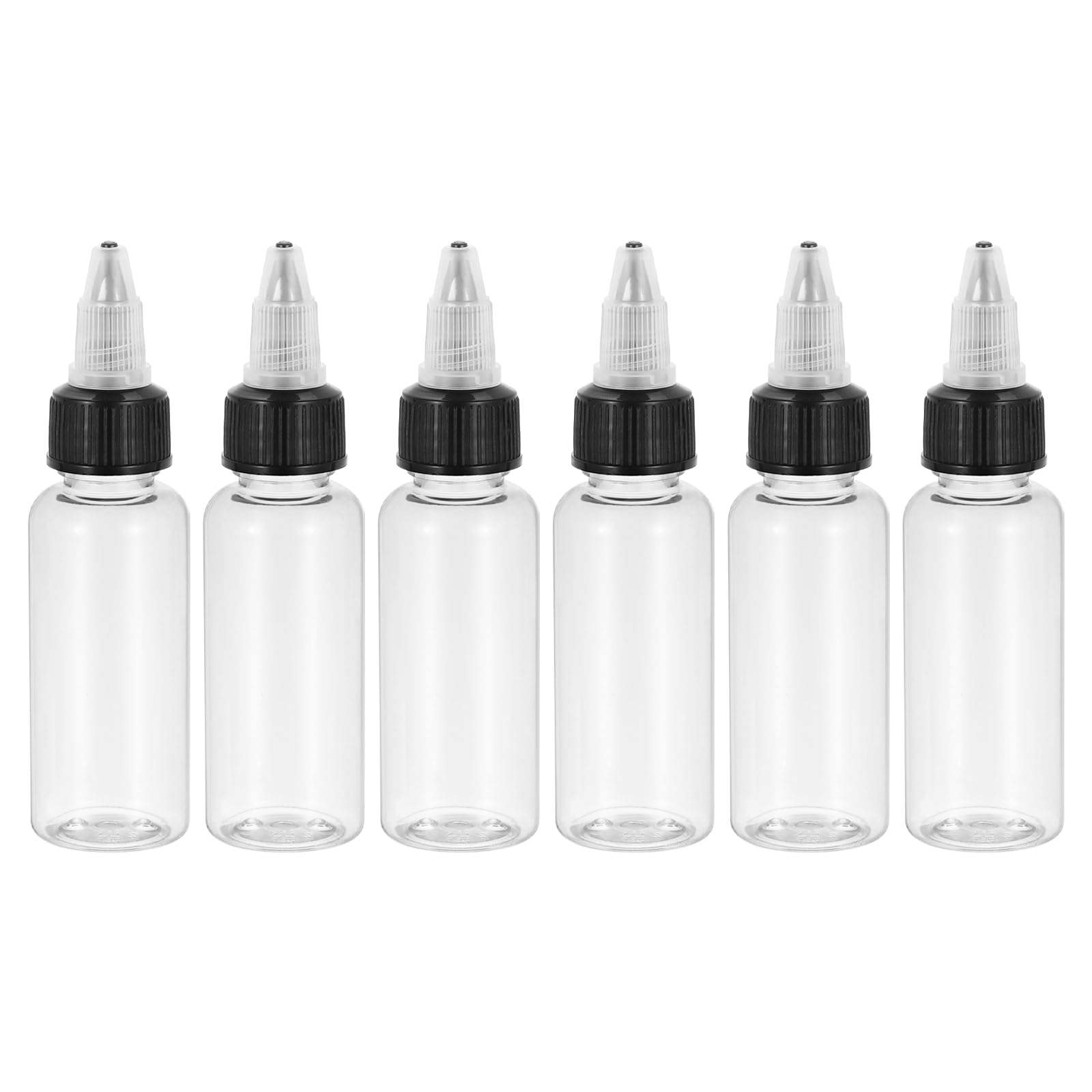 PATIKIL 1oz(30ml) Plastic Dispensing Bottle, 6Pcs Squeeze Empty Bottles with Black Twist Cap for Liquids, Inks, Oils, Sauces, Arts and Crafts, Transparent