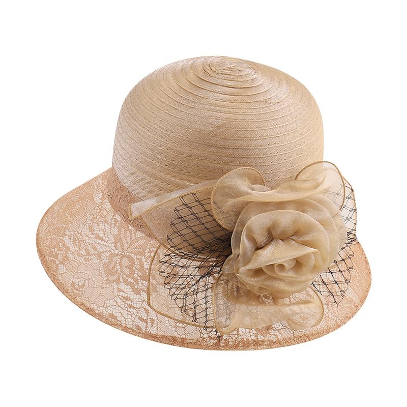 Lady Polka dots Organza Fascinator Sun Hats Women Kentucky Wide Brim Derby Bowler Hat for Tea Party Church Wedding Size:S-M