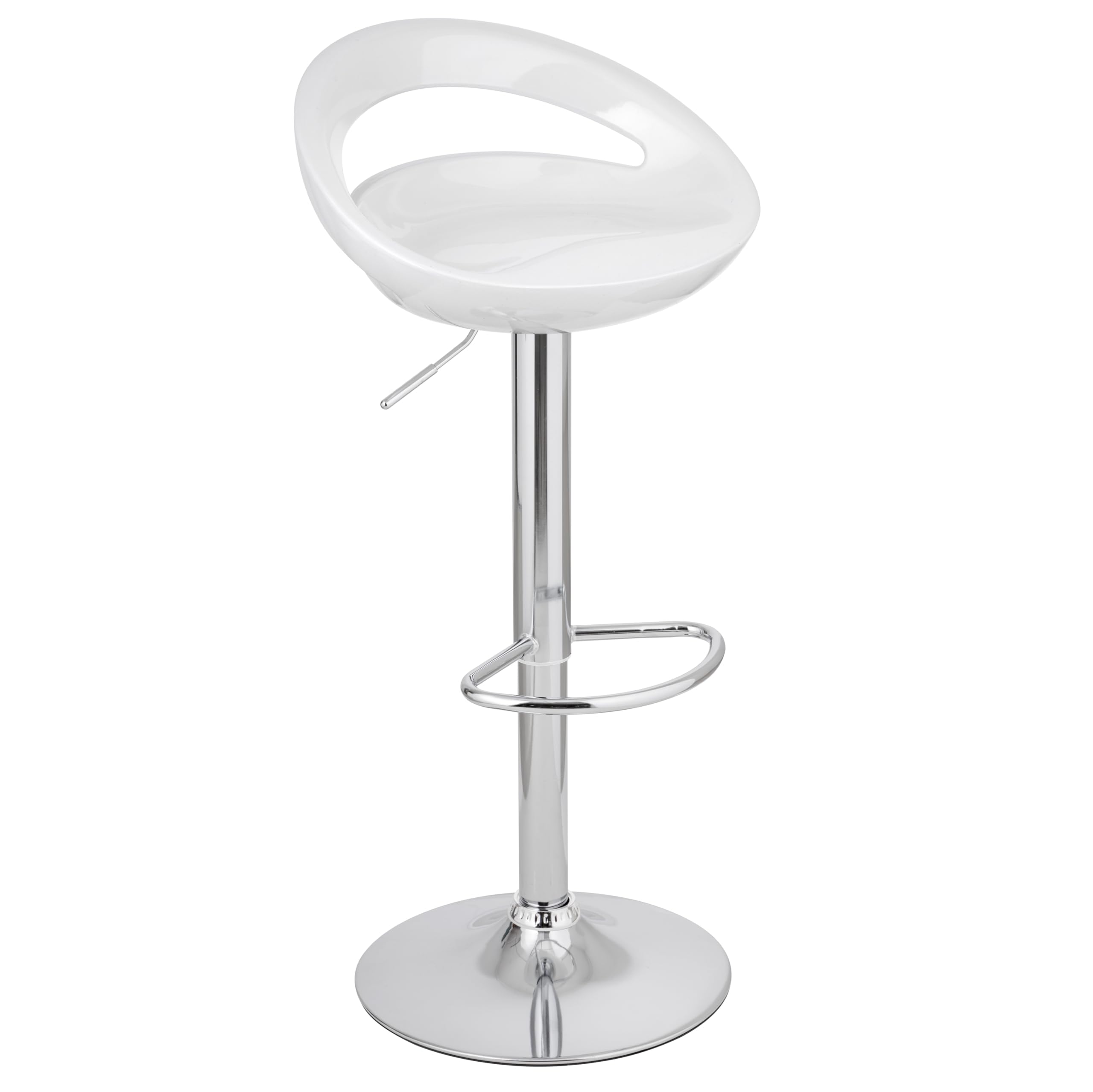 Baroni Home Sgabello Bar Girevole Altezza Regolabile, Seduta in Plastica e Schineale, Base Cromata, Poggiapiedi e Fondo Antigraffio, Sgabello Cucina e Penisola, 37x45x59-79 cm, Bianco, 1 Pezzo