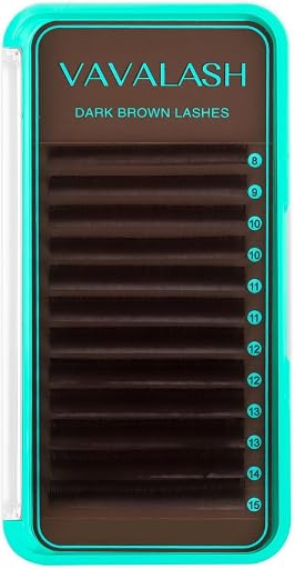VAVALASH Brown Lash Extensions,C/CC/D/DD/LD/L/B/J/M Curl,0.03-0.15thickness,8-15mm Mixed Length Tray,Dark brown Eyelash Extensions,Premium Individual Silk colored Lashes(Dark Brown-0.03-CC-8-15mm)