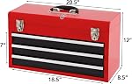Goplus Boîte à outils avec 3 Des tiroirs, 20" Organisateur de poitrine d'outil portable avec fermeture à écluse & Linge pour la maison de coffre de garage, en acier en poudre, rouge (bleu) (noir + rouge)