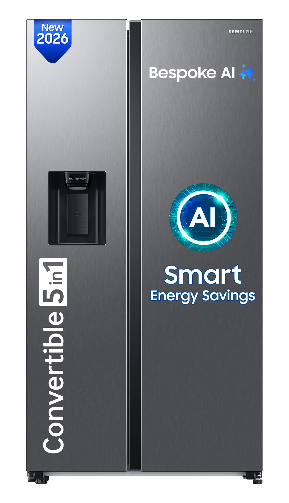 Samsung 633 L, 3 Star, Frost Free, Double Door, Convertible 5-in-1 Digital Inverter, Side By Side Refrigerator with AI, WiFi & Water & Ice Dispenser (RS78CG8543S9HL, Silver, Refined Inox)