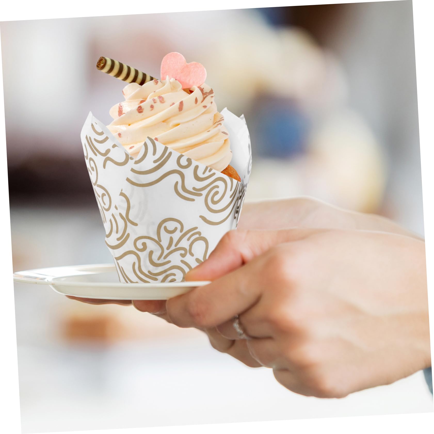 Abaodam 2sets Fodere Per Torte Forma Di Tulipano Resistenti All e All Per Muffin e Cupcake Alta Temperatura Design Elegante Con Strisce Dorate Per Feste e Matrimoni