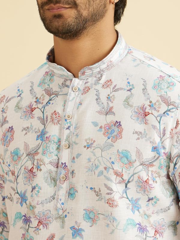 Image of Manyavar Men's Cotton Blend Printed Short Kurta (1pc)