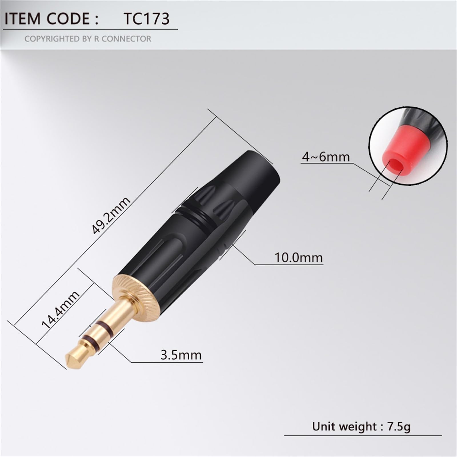 10 pièces 3.5MM 3 pôles prise mâle stéréo à souder 3 broches 3.5MM prise stéréo bricolage connecteur de fil de prise casque (Color : Black)