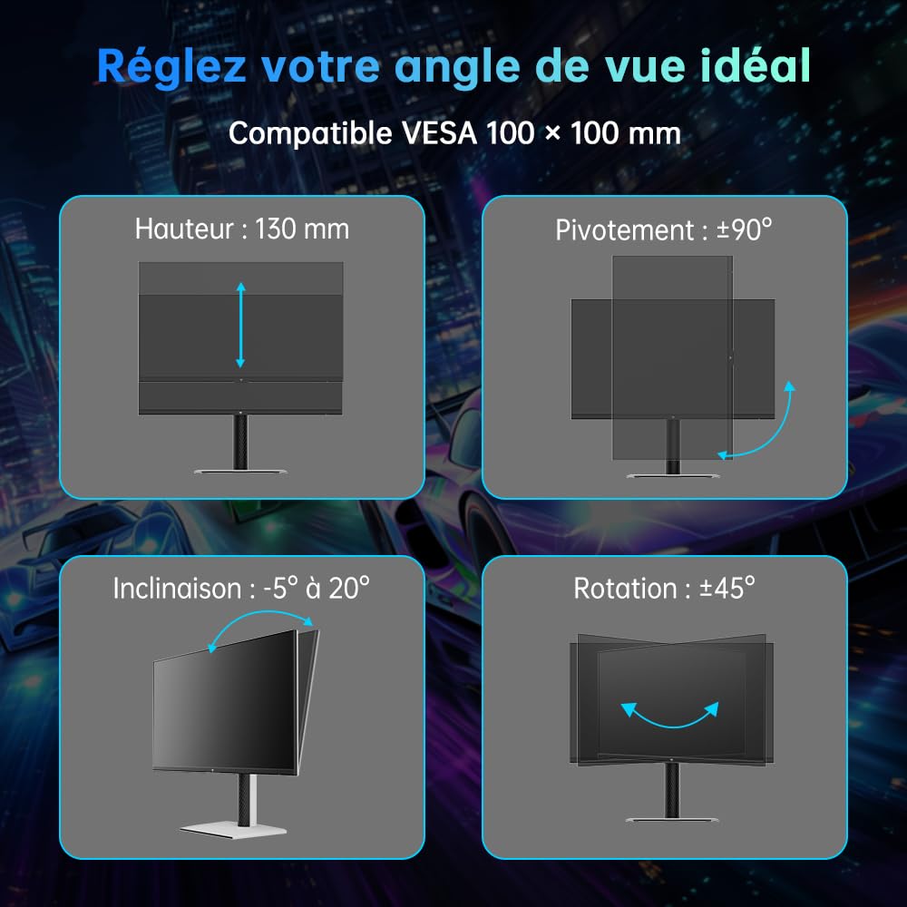KTC H27E6S Écran Gaming 27 Pouces QHD 2560 x 1440, 240Hz (OC 275Hz), Fast IPS, 1 ms, HDR400, FreeSync & G-Sync Compatible, Eye Care, VESA 100x100mm, Pied Réglable en Hauteur, HDMI 2.0, DisplayPort 1.4