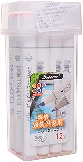 مجموعة اقلام ماركر جرافيك 12 قطعة بوجهين متعددة الالوان