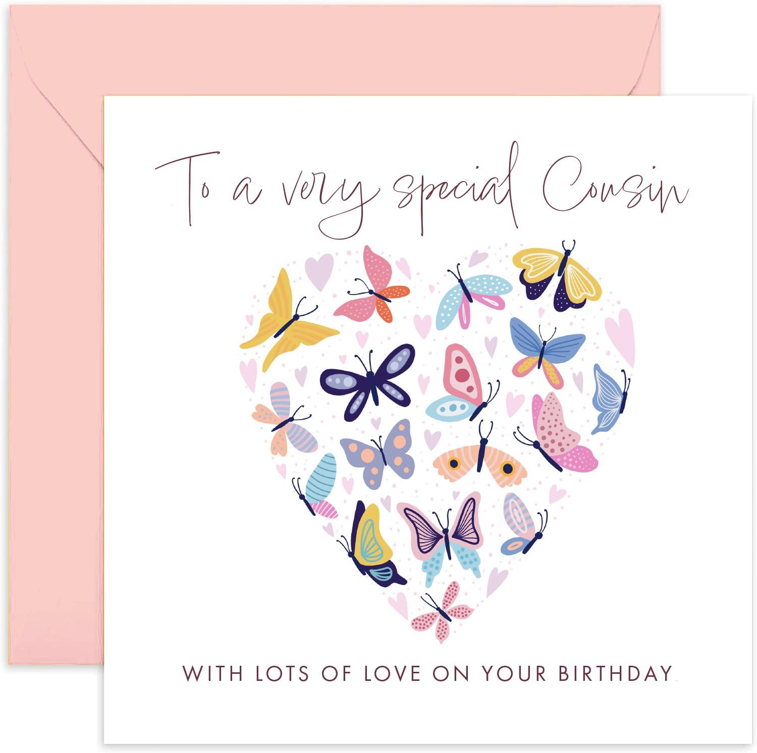 Old English Co. Butterfly Hearts Special Cousin Birthday Card - 21st, 30th, 40th, 50th, 60th Cousin Adult Female Birthday Card for Her | Birthday