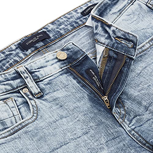 Image of Everblue Men Solid Stretchable Blue Comfort Slim Heavy Fade Midrise Jeans