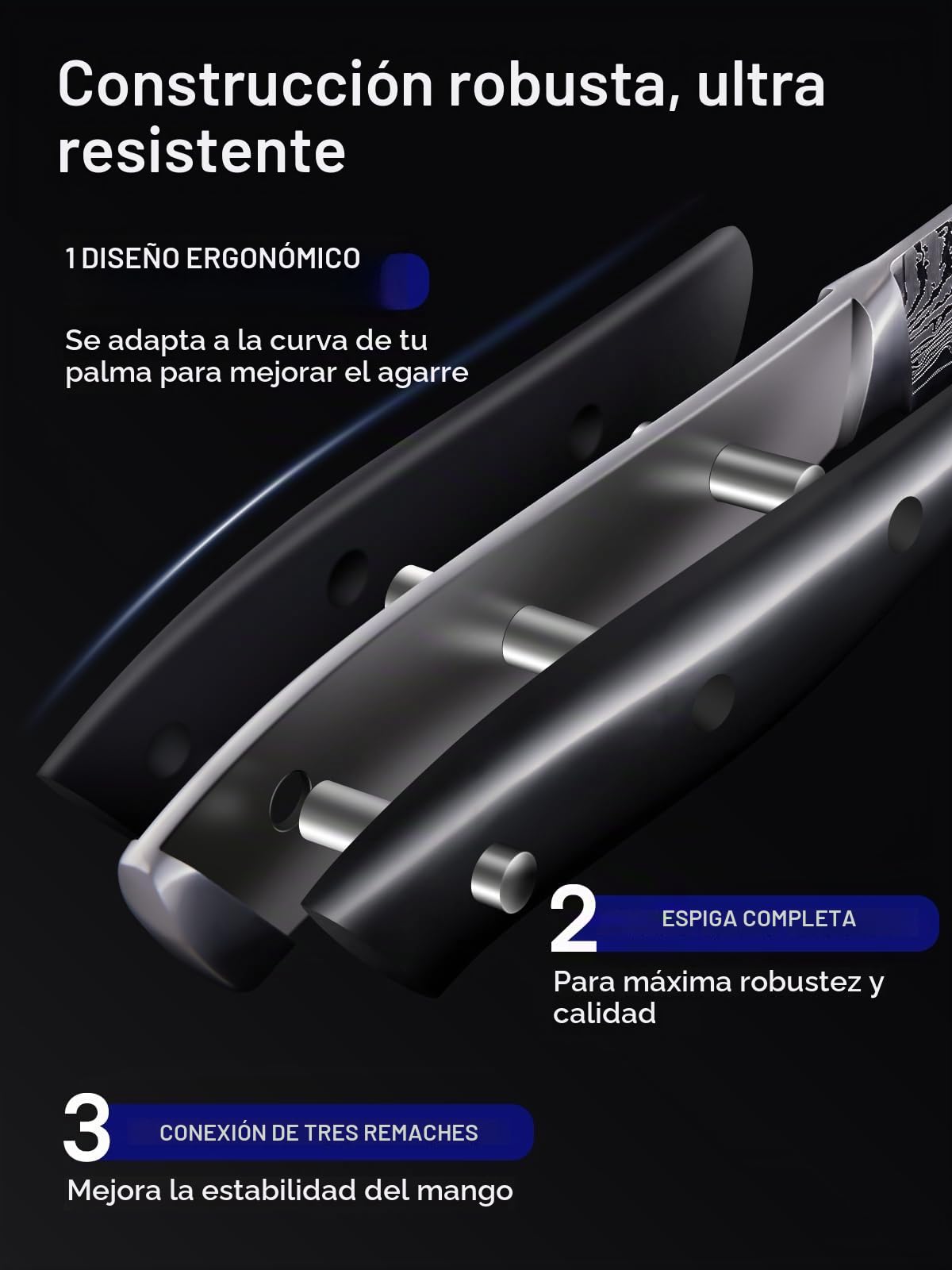 FOHERE Cuchillos para Carne con Bloque de Cuchillos, Juego de 8 Cuchillos para Carne de Acero Inoxidable con Hoja Recta Extra Afilada, Patrón de Damasco, Diseño de Mango Ergonómico de Espiga Completa