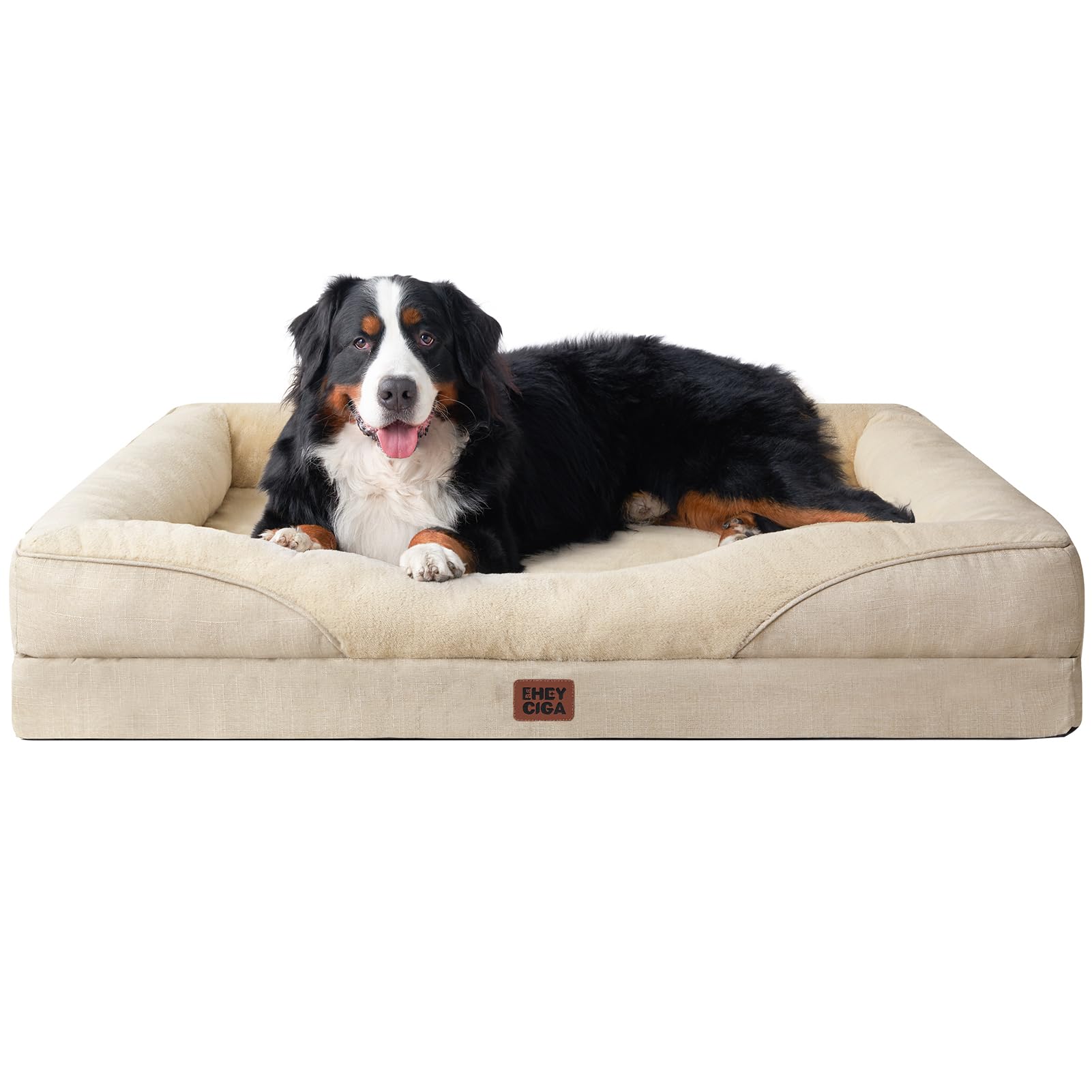 EHEYCIGA Ortopedica Cama para Perro XXL 132x104x20.3 cm, Beige