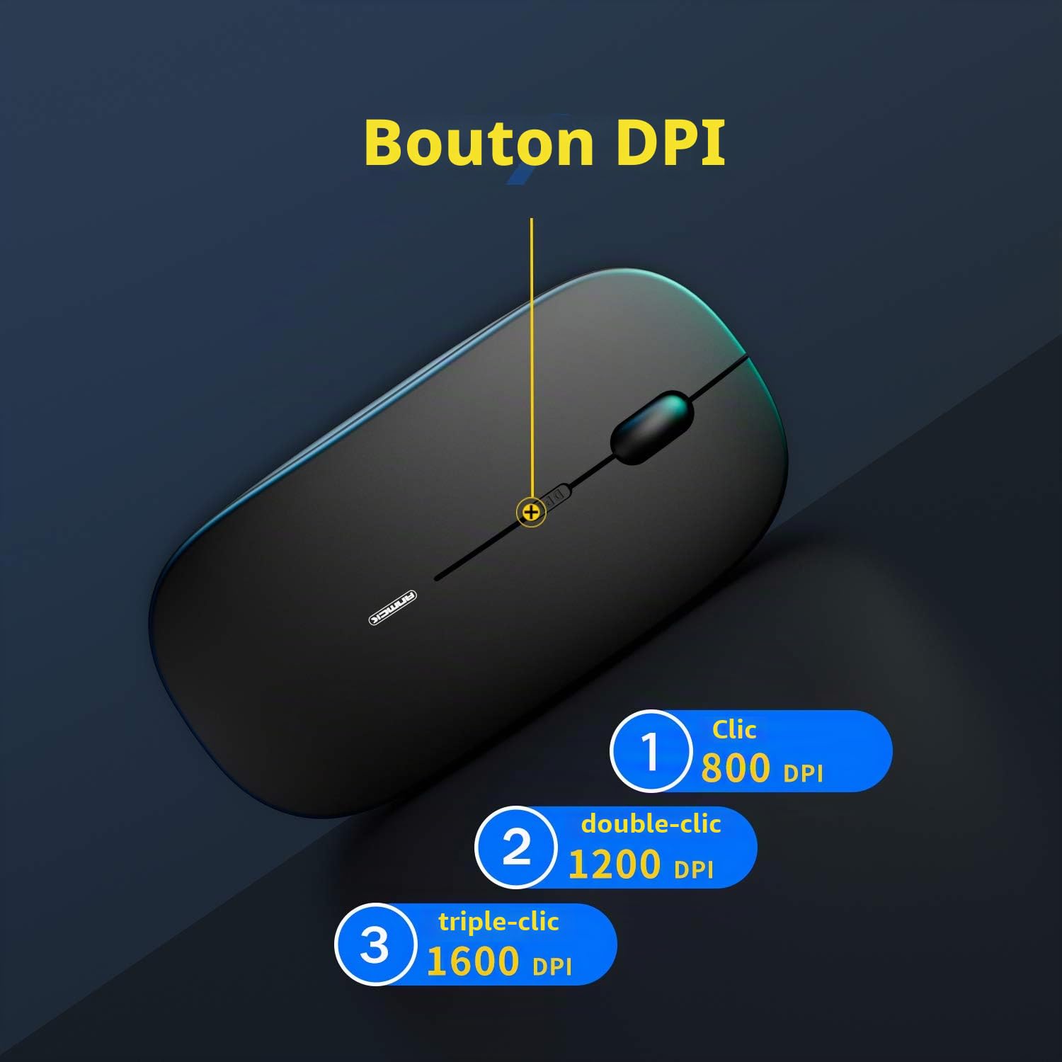 Souris sans Fil Silencieuse Rechargeable USB 1600 dpi 3 Niveaux de réglage 10 m Mini Ordinateur Portable PC