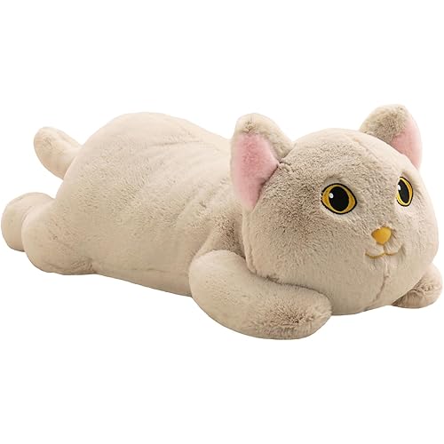 YESGIRL 26.4 inch 5 lbs Cat Weighted Stuffed Animals, Large Weighted Plush Animal, Cute Plush Toy Pillow, Soft Kawaii Plushie Gifts for Adults, Kids, Boys and Girls (Light Gray)