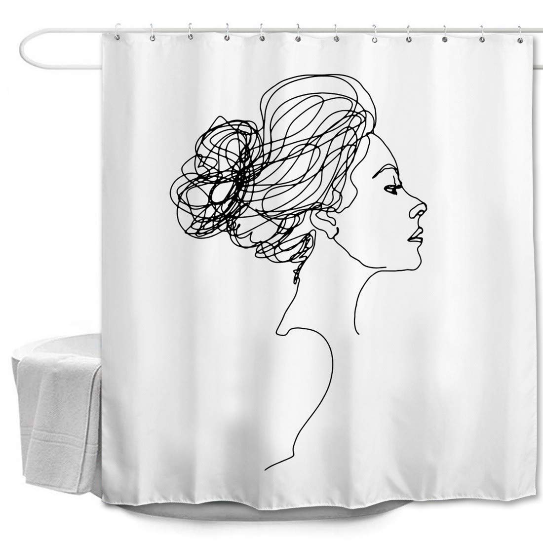 Rideau De Douche Anti-Moisissure Aquarelle Maquillage - 180x180cm Polyester Imperméable Avec Crochets