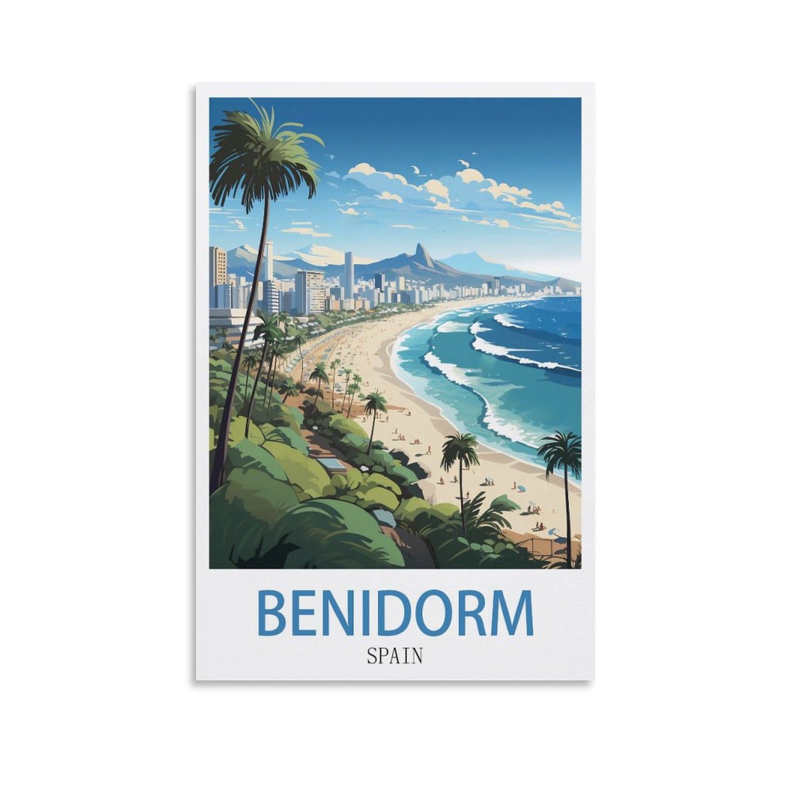 CNAHEIZ Benidorm Spain Vintage Travel Posters Lake 08x12inch(20x30cm) Canvas Wall Art Print Painting for Wall Decor Living Room Bedroom