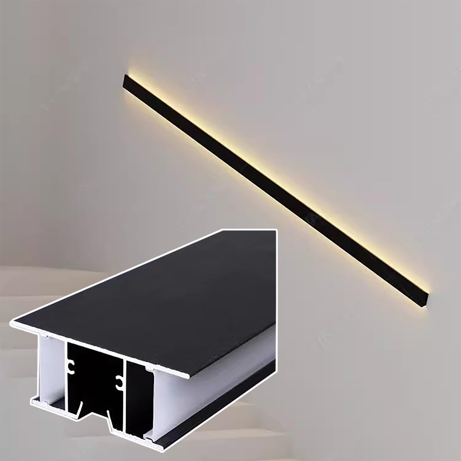 Profili per Strisce Led Confezione da 10 Canali LED in Alluminio Nero da 2 M, Profilo Diffusore per Striscia LED per Illuminazione a Corona, Binario Lineare per Battiscopa per Soffitto / Parete(1Pack)