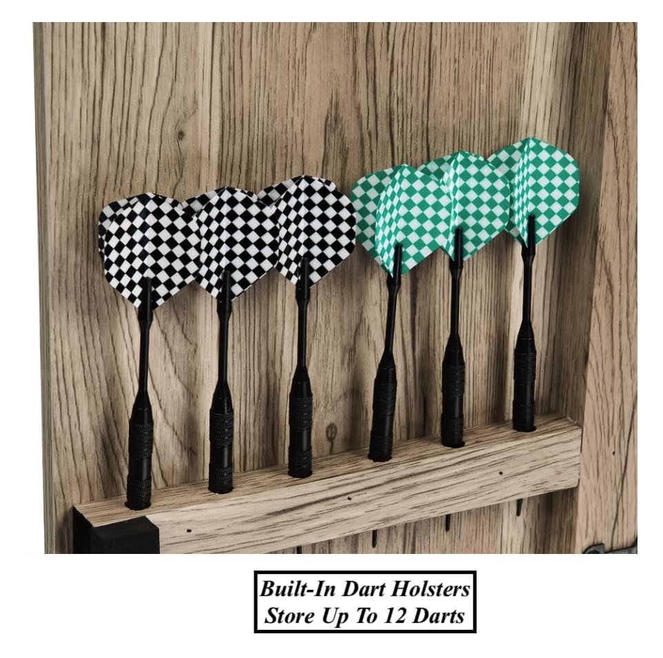 Electronic Dartboard Cabinet 12 Soft Tip Darts with Extra 40 Spare Tips Pre-Assembled Wall Mounted Design Built-in Dart Holsters Smart Dartboard Scoring 4 LED Display 34 Different Games