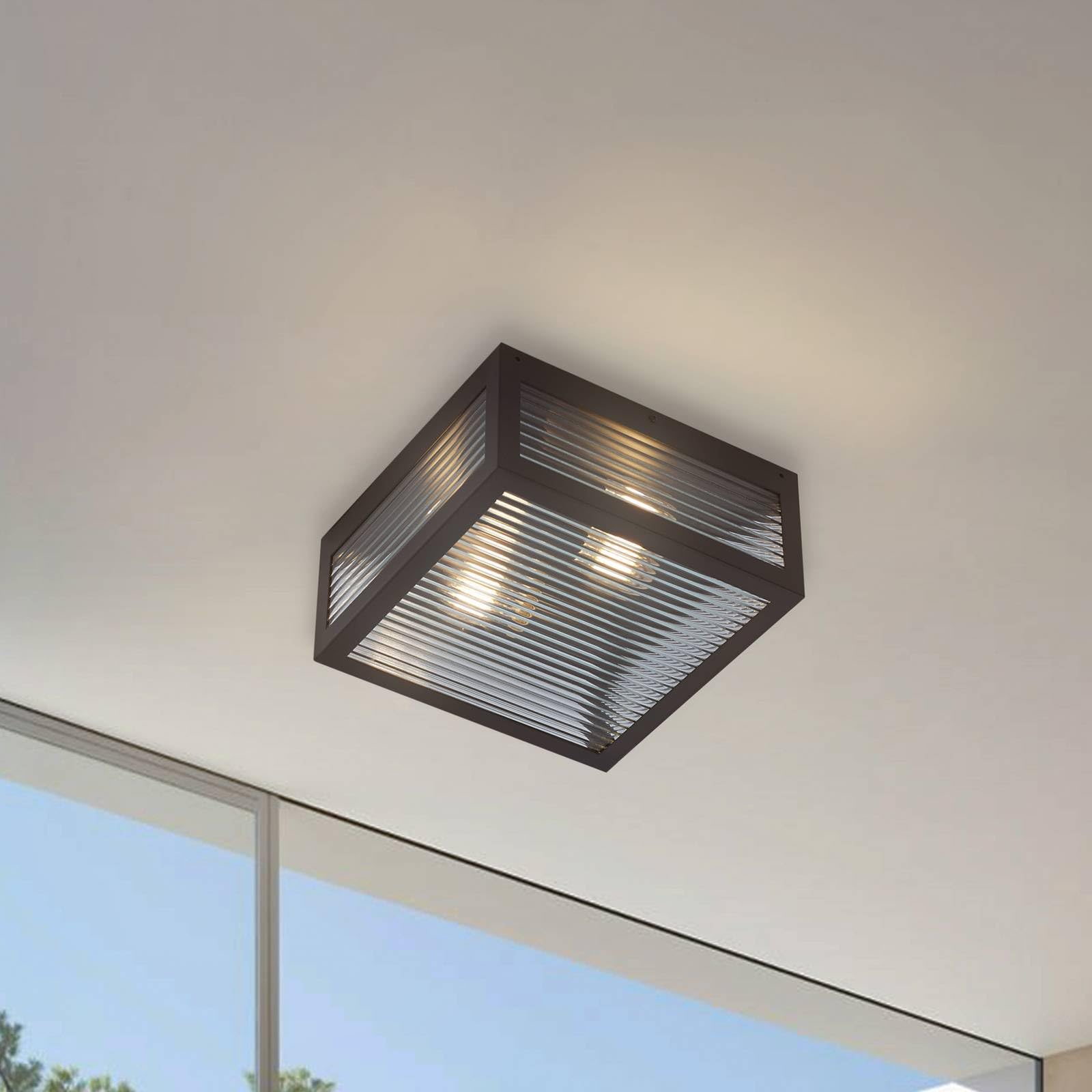 Lindby Deckenlampe Bolgar spritzwassergeschützt Modern Schwarz Metall 2 flammig E27 Aufbau-Deckenleuchte