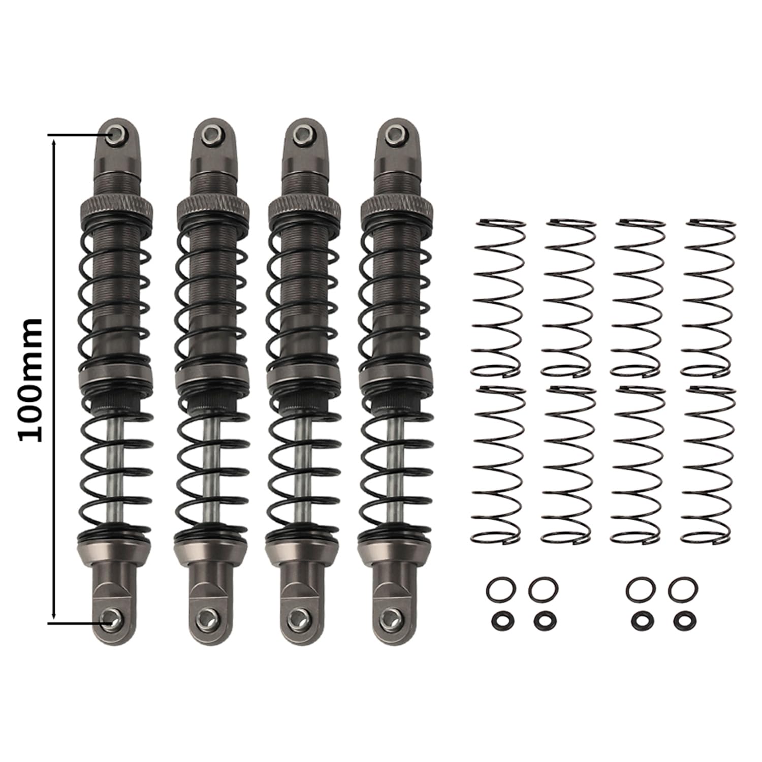 ZXYRC RC Shock Absorber Oil Adjustable Damper Set with Springs for 1/10 RC Truck Crawler Axial SCX10 I II III TRX4 D90 (100mm, Gray)