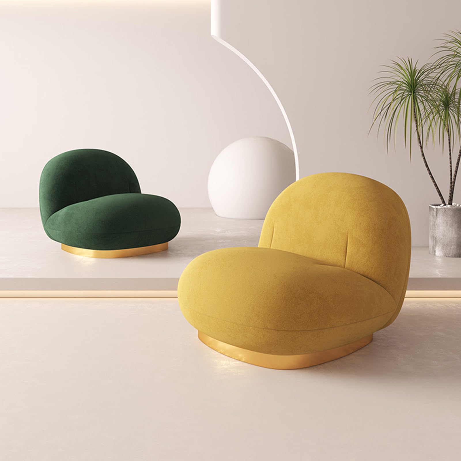 BOWCOM Mid Century 360 Degree Swivel Accent Sofa Chairs, Round Chairs With Wide Upholstered, Fluffy Velvet Fabric Chair for Living Room, Bedroom, Office, Waiting Rooms yellow