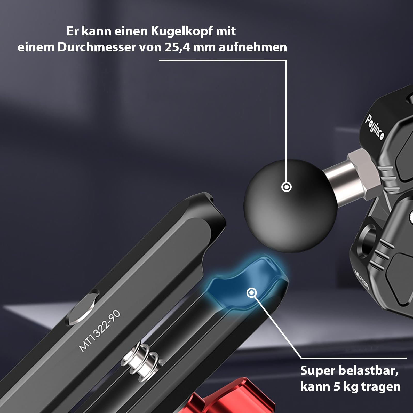 Motorrad Lenkerhalterung Montagebasis,Kompatibel mit RAM Mount, aus Aluminiumlegierung,Haltebereich 21mm-32mm,mit 1 TPU Kugel für Motorrad, Fahrrad, Spiegel, GoPro, Akaso