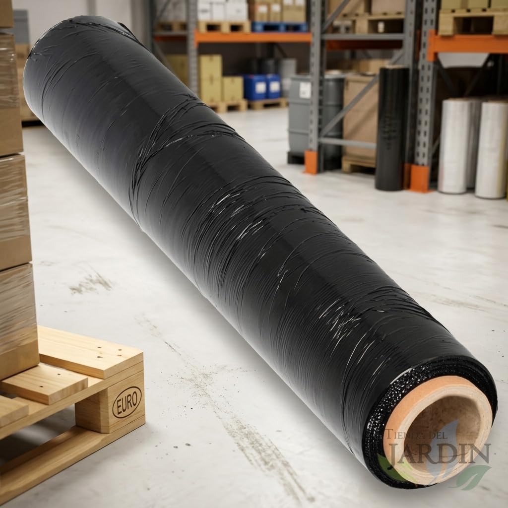 Suinga Pack 6 Film Estirable Negro para Paletizar 2 Kg | Ancho 50 cm | Espesor 23 Micras | Plástico Protector para Embalaje Industrial | Film de Envoltorio para Palets y Transporte de Mercancías