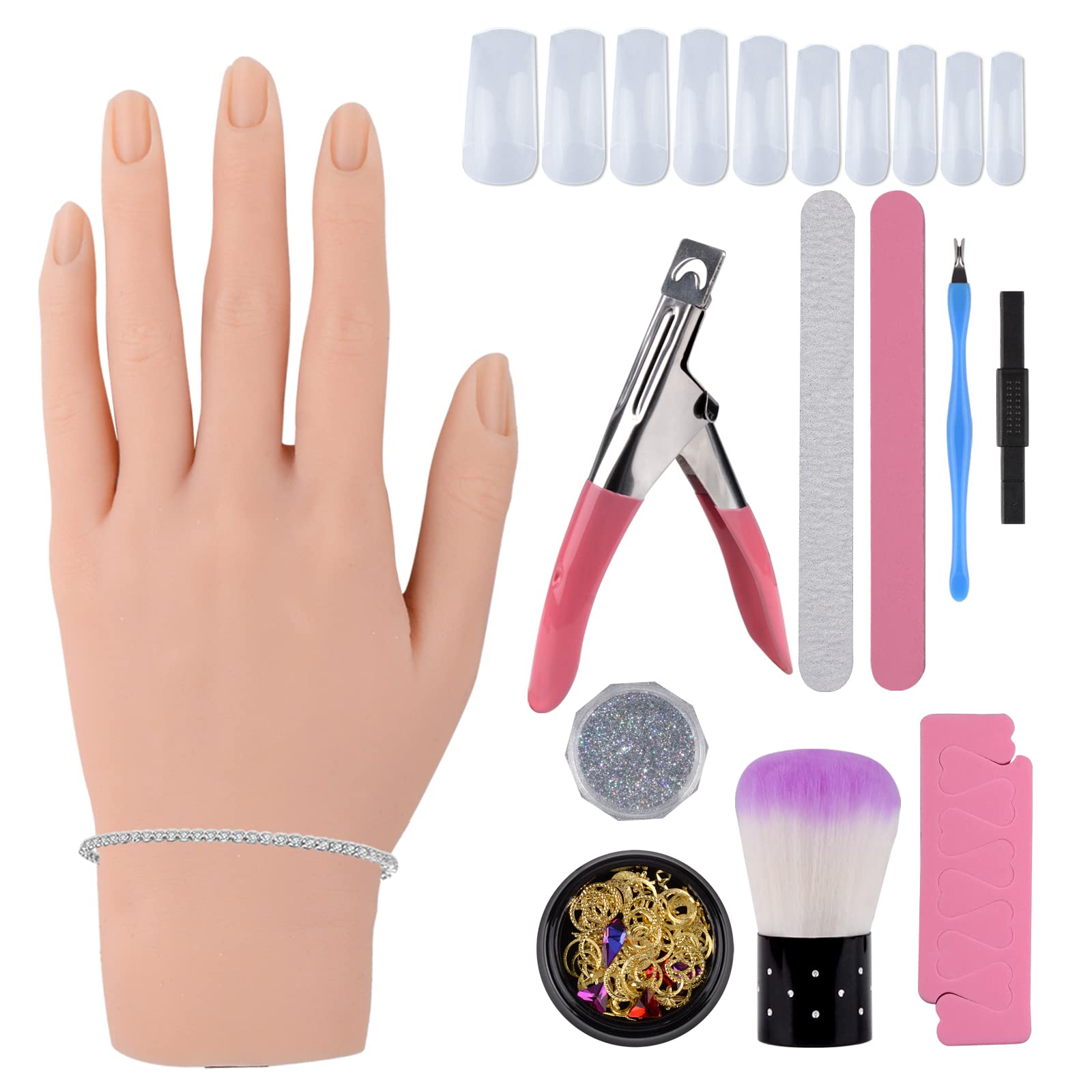 Silicone Left Hand for Nail Art Practice Mannequin, Nail Training Single Hand for Nail Art Beginners (22cm, 8.7", Light Skin)