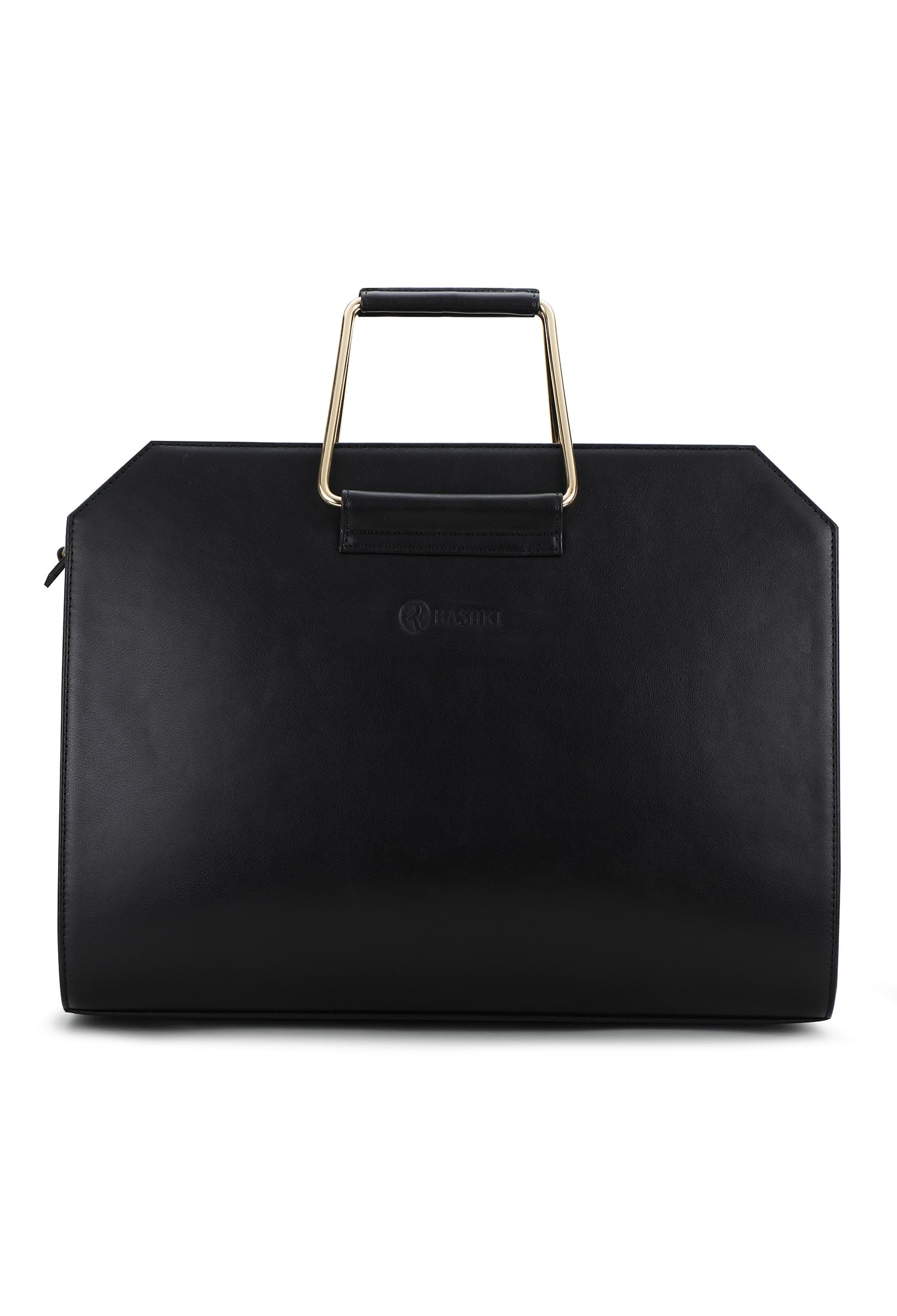 RASHKI CHIQUE - Laptop Tote Bag for Women| 15.6 Inch Vegan Leather Laptop Bag | Detachable and adjustable Shoulder Strap | Work Breifcase | Office Bag | Professional Bag, Black Medium