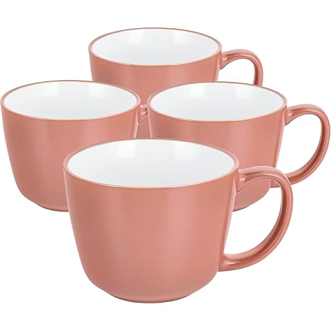 Ceramic Mugs 18oz,Large Ceramic Coffee for Men, Women, Dad, Mom, Modern Coffee Mugs With Handle For Cereal,Juice,Soup,Tea. (4Pack, lightred)