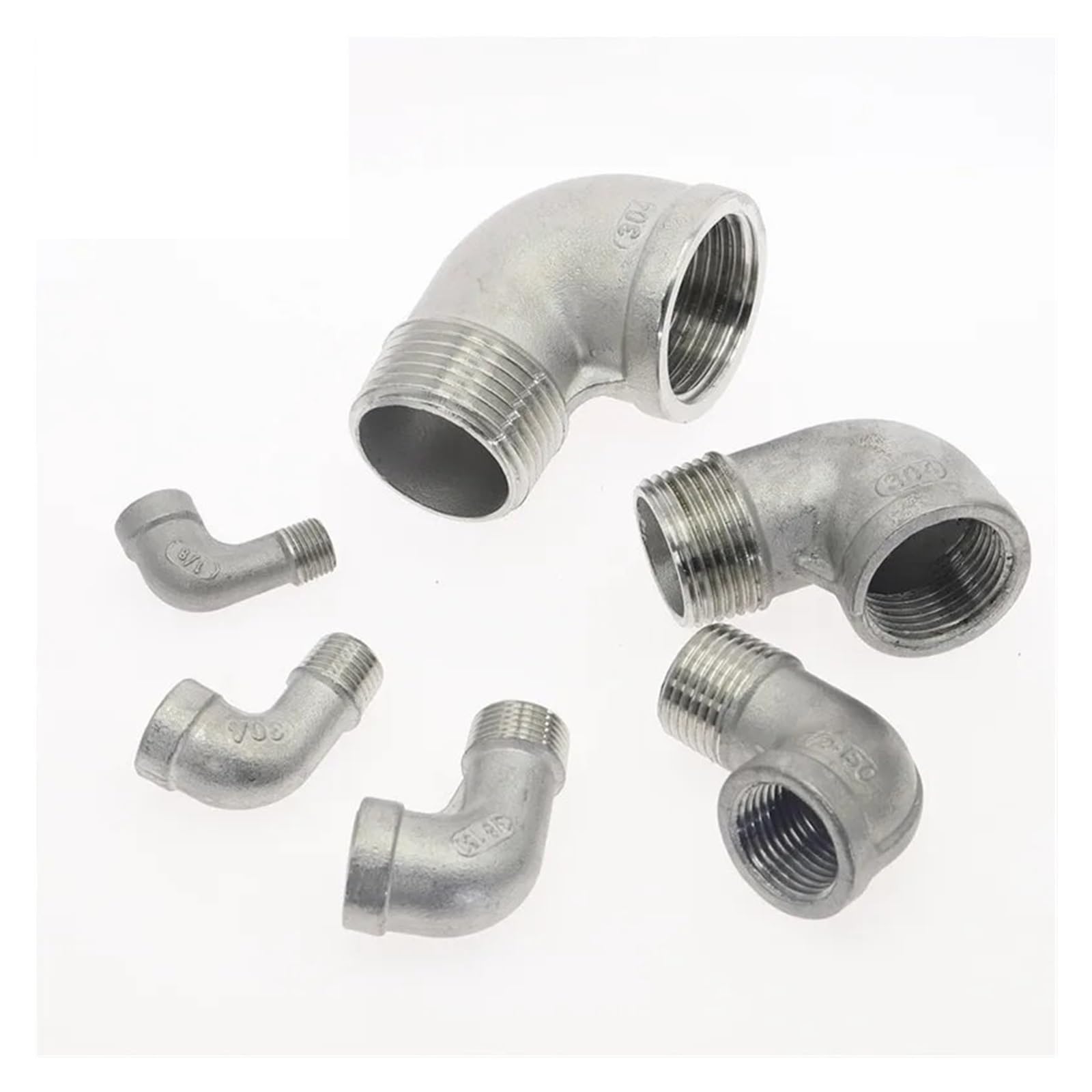 1/8" 1/4" 3/8" 1/2" 3/4" SS304 Codo de calle de 90 grados de acero inoxidable, conector de tubería roscado hembra x macho for agua, gasóleo y combustible(3")