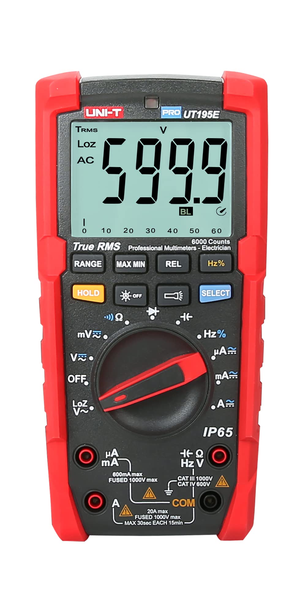 UNI-T PRO UT195E / MIE0295 / True RMS, pantalla LCD, linterna, color negro y rojo