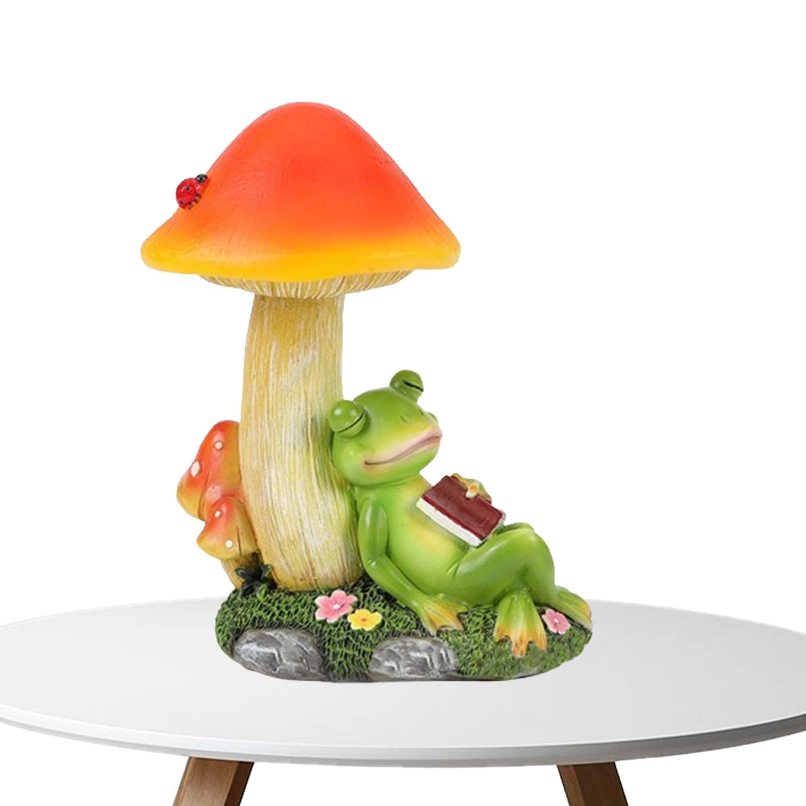 Statue de jardin grenouille endormie et champignons pour un havre de paix extérieur