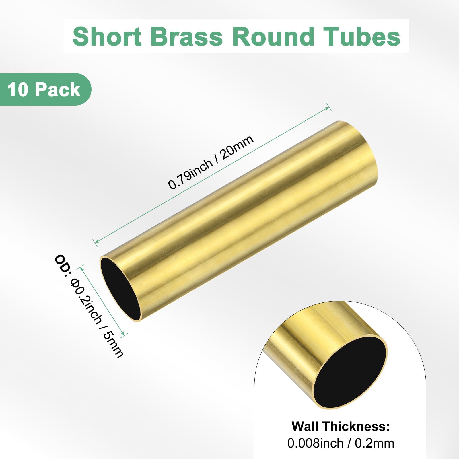 M METERXITY 10 Pcs 20mm Tubo Rotondo In Ottone, 5mm OD 0.2mm Spessore Della Parete