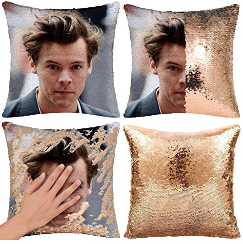 Funny Harry Pillow Covers Styles Sequin Pillow Case Harry Magic Reversible Cushion Cover Funny Gag Gifts Xmas Birthday Gift 16x16 inch (NO Pillow Insert) (Black) (ODB-Champagne gold, 16