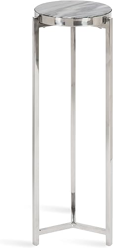 Miniatura 1 de Kate and Laurel Aguilar - Mesa moderna para bebidas, 8 x 8 x 23 pulgadas, gris y plata, mesa decorativa de mármol genuino para espacios pequeños