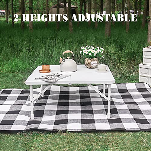 Allpop 34'' Plastic Square Folding Card Table With 2 Heights Adjustable, Portable Fold In Half Table With Handle For Picnic Party Dining Camping Commercial Events, White #TOP4