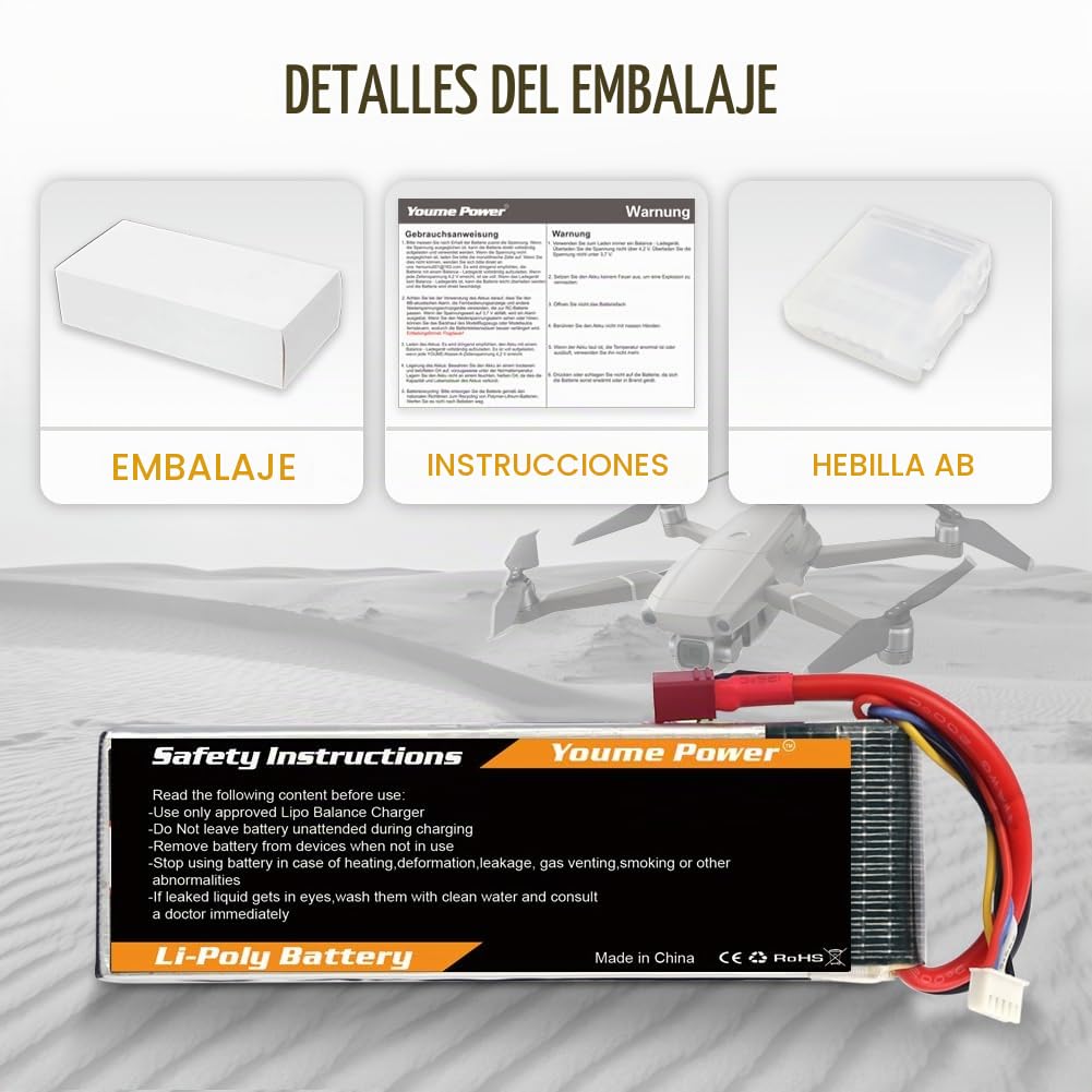 Youme Batería LiPo 4S 14.8V 3300mAh 50C T para RC avión camión Barco 2pcs