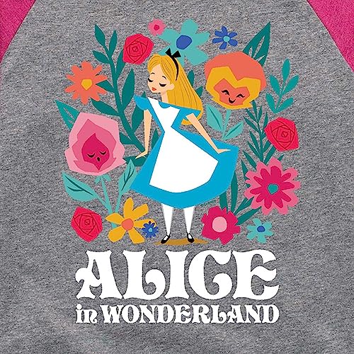 Disney Alice in Wonderland - Alice in Wonderland Flower Art - Toddler and Youth Girls Raglan Graphic T-Shirt3