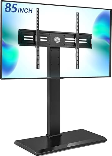 FITUEYES - Soporte giratorio de suelo para TV, base de hierro, con ménsulas de montaje, para ahorro de espacio para televisores LCD, LED, OLED,