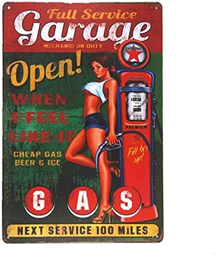 Letrero de metal de gas abierto de garaje, placa de pared, arte de palabras, bandeja antigua, decoración del hogar, póster pin up, carteles de café