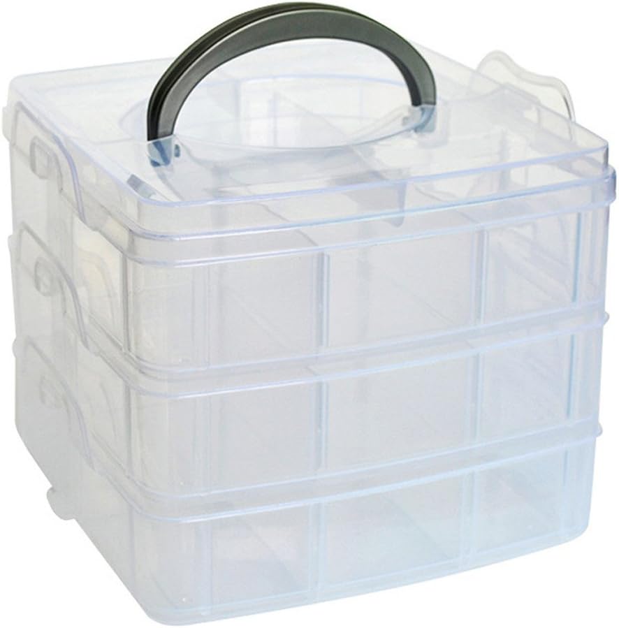 MOVEmen Storage Box, Three floors18 Grid Detachable Clear Plastic Craft Beads Jewellery Storage Organizer Tool Box Case Closet Grid Organizer Storage Box Clothes Storage Box (White)