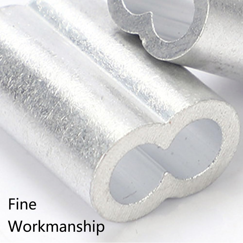 100 mangas de crimpado de cuerda de alambre, 2 mm/0.08 pulgadas elípticas de aluminio para fijación de alambre/cuerda/cable
