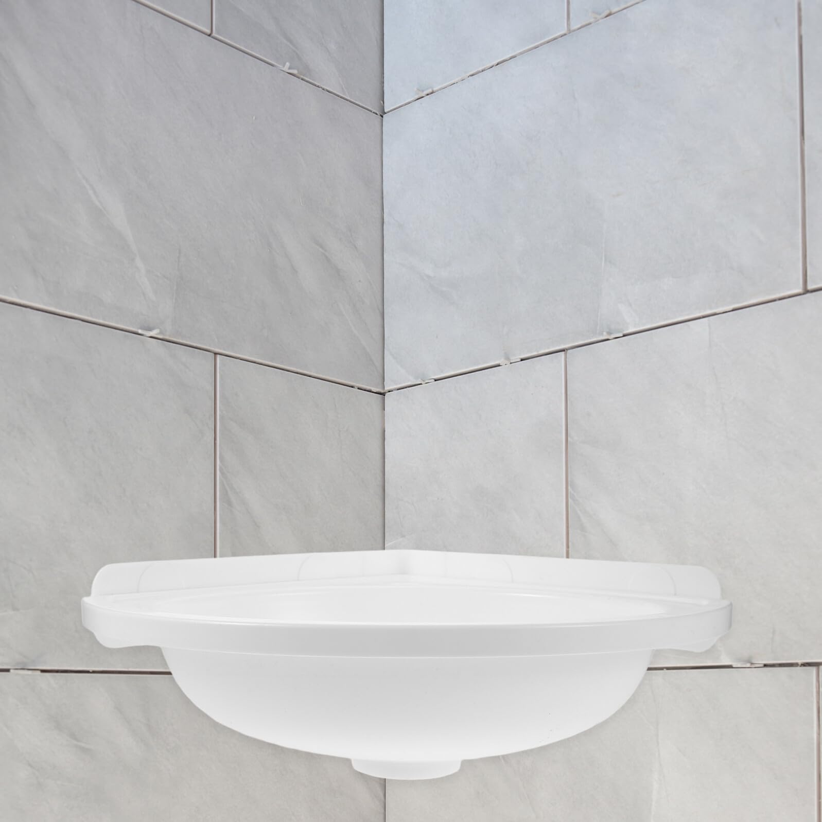 Gatuida Lavabo de Esquina Triangular Pequeño Blanco, Montado en Pared, Ligero Plástico, Adecuado para Baños Compactos y Espacios Reducidos