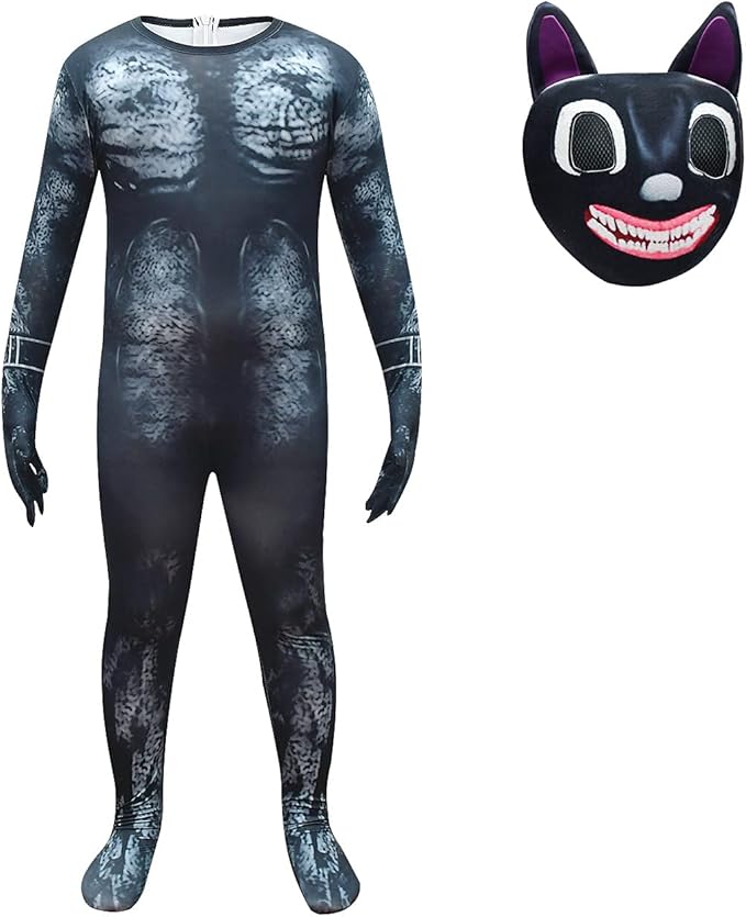 Happyeating Costume da Gatto Nero Cartone Animato per Bambini, Costumi