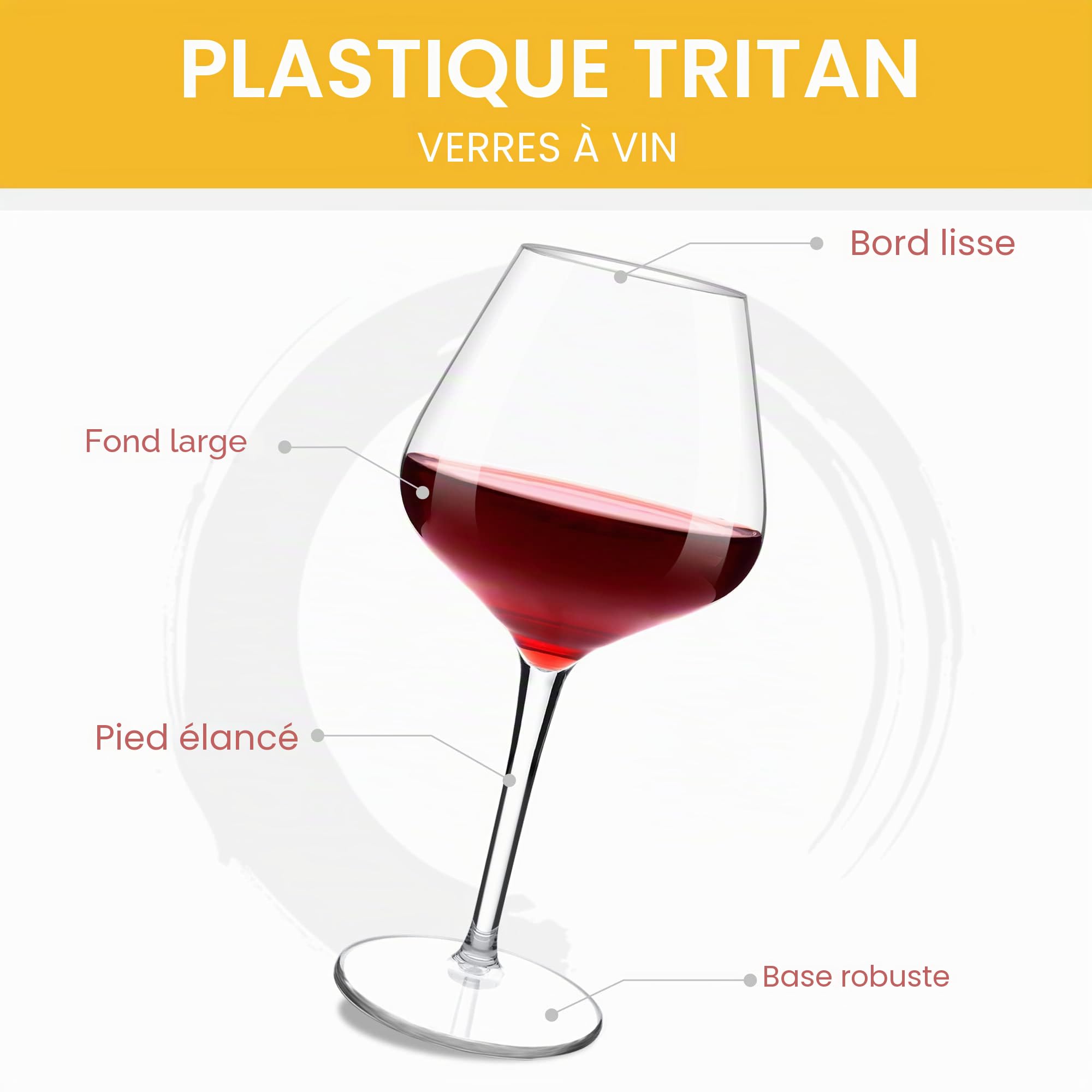 Incassable Verres à Vin Rouge Blanc en Tritan-Plastique Cadeaux de Mariage, Lavable au Lave-vaisselle, 530 ML, Lot de 4