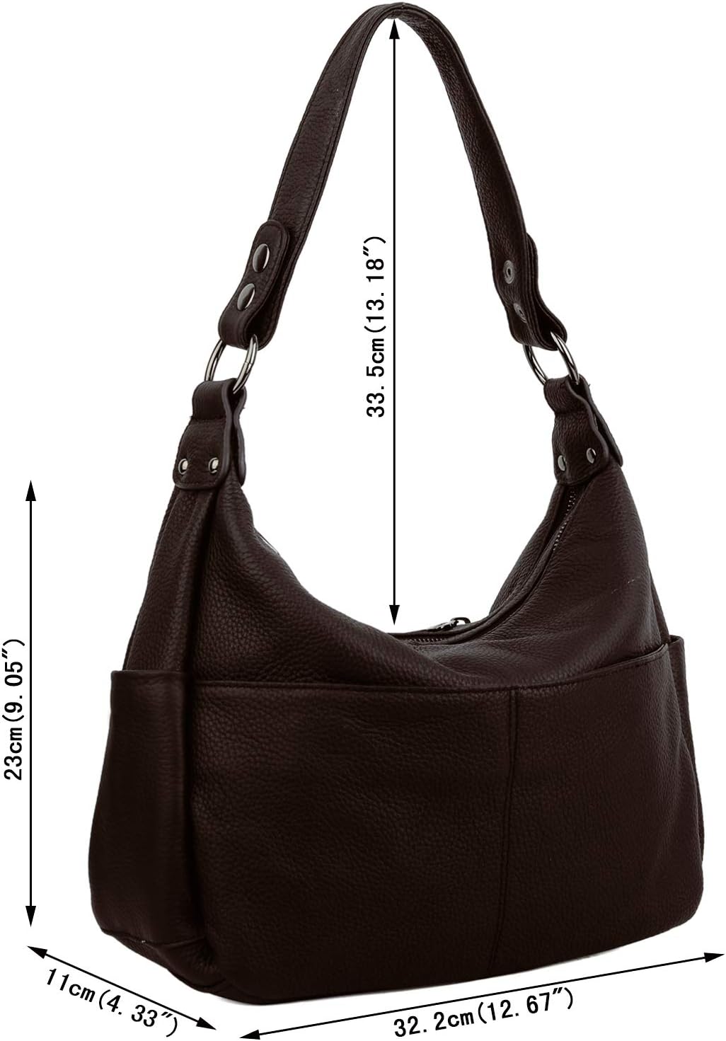 YALUXE Women's Genuine Leather Shoulder Bags Hobo Handbags Purses with Double Zipper Pockets and Crossbody Strap - Image 6